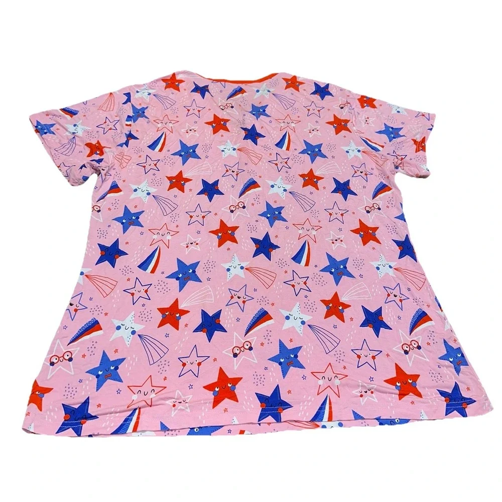 Little Sleepies Pink Starry Splash Short Sleeve Bamboo Pajama Top Women's XL
